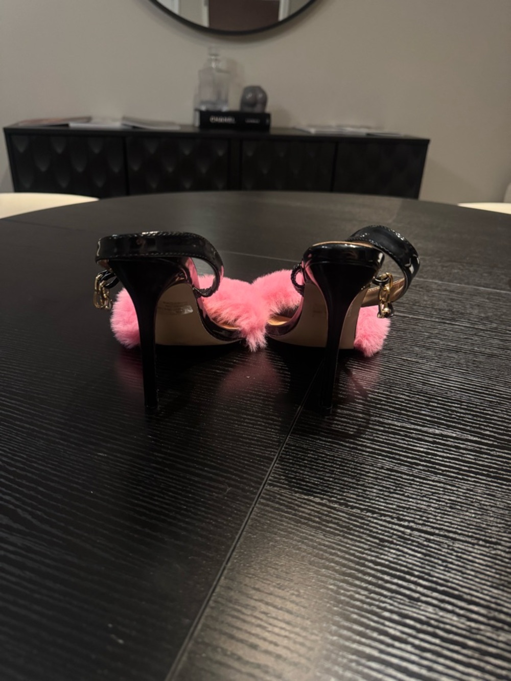Dolls Kill Black Patent Slide Heels with Pink Fur- Never worn - Picture 4 of 4